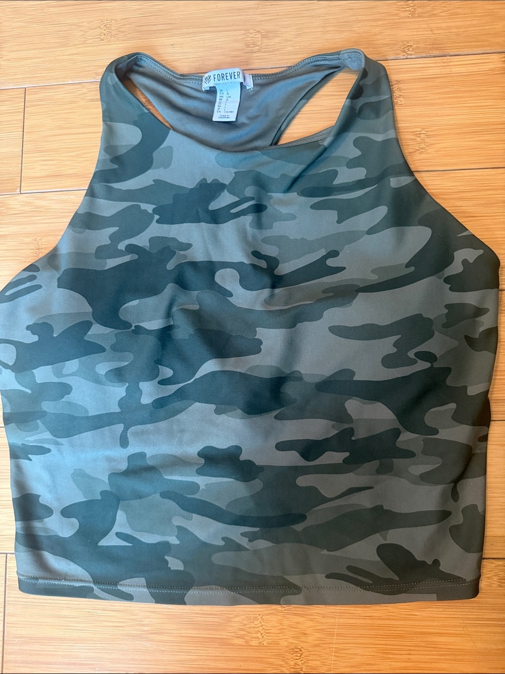 Forever 21 Green Camouflage Racerback Crop Tank
